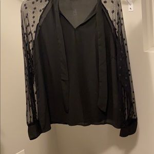 Black tie blouse with sheer sleeves